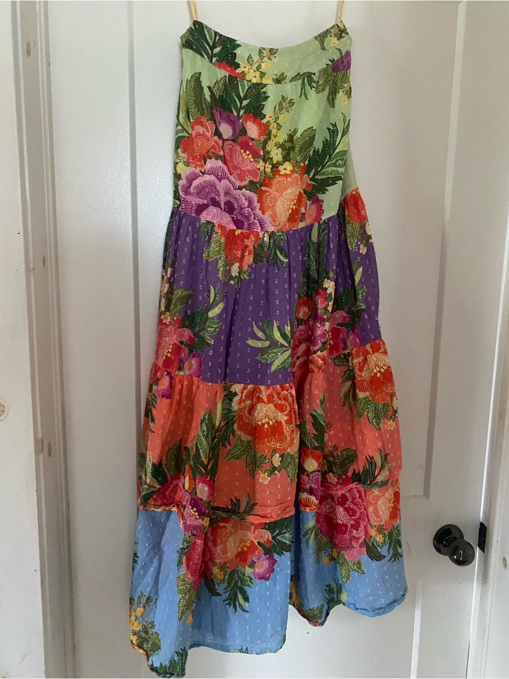 FARM Rio Tiered Maxi Dress in Green, Purple, Coral & Blue